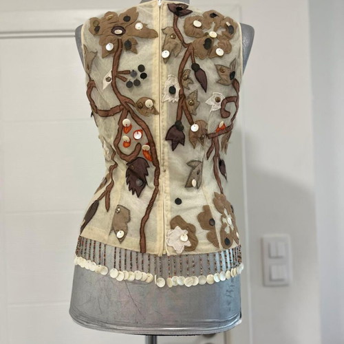 Ella Singh Vintage Beaded Sheer Floral Top Size 36 S/M used