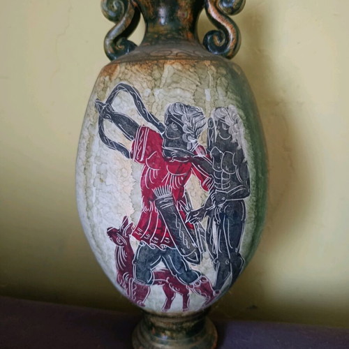 Clay vase new, completely handmade and painted, height 33 cm