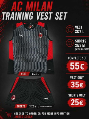 Milan training vest set black 2022/23, size L up, shorts M, Sell it and separate!
