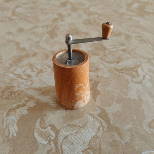 Vintage wooden spice mill used, functional
