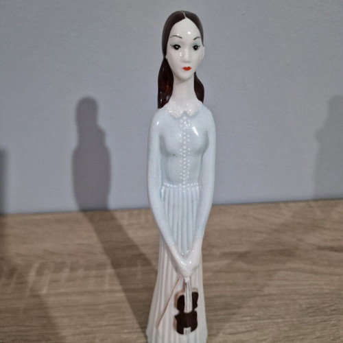 Vintage Stipo Dorohoi 1970 Porcelain Lady Figurine with Violin like new