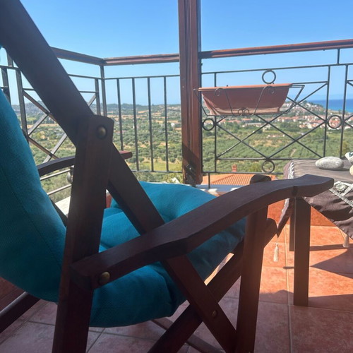 Outdoor chairs like new with blue fabric and reclining backrest