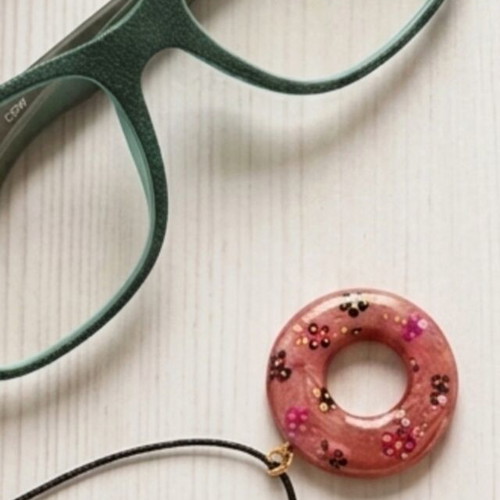 Handmade ceramic necklace with hanging glasses holder, floral apple color