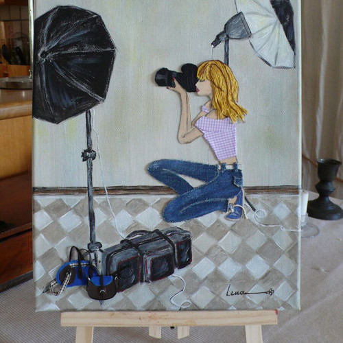 3D Mixed Media Painting "The Photographer" on Canvas, New