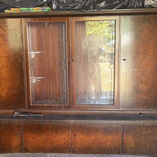 Furniture display cabinet with burr walnut veneer, 1960-1970