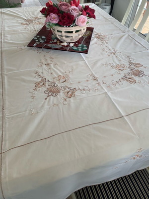 Embroidered tablecloth beige 2m x 1.6m like new