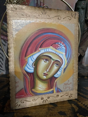 Virgin Mary icon on wood 15x20cm, new