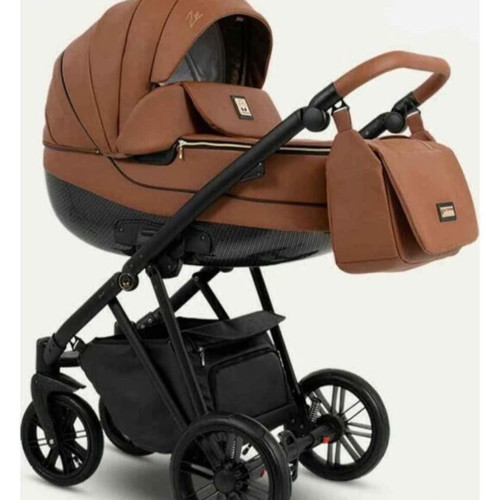 Baby stroller 3 in 1 brown leather like new with carrycot and car seat