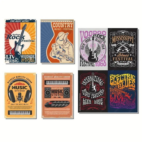 Vintage music poster stickers set of 50 pieces new