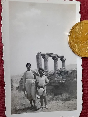 Vintage black and white photo from 1950s archaeological site, like new