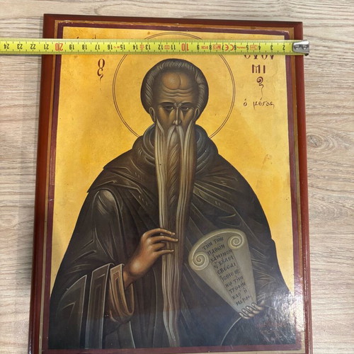 Icon of Saint Euthymius the Great used, mounted on wood