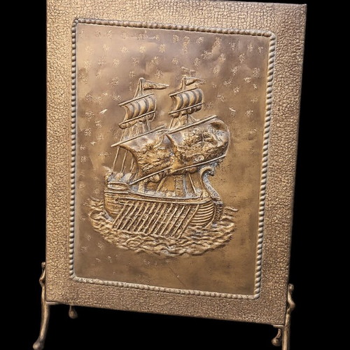 Antique brass fireplace screen used