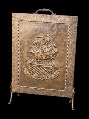 Antique brass fireplace screen used