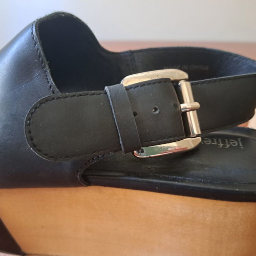 Jeffrey Campbell leather platform sandals with wooden sole and vinyl detail size 36.5-37 like new