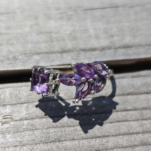 Silver ring with amethyst new, adjustable size