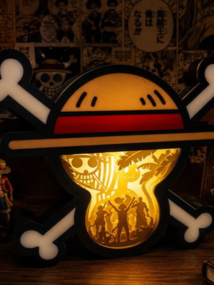 One Piece Lightbox 3D Printed Lamp with Straw Hats Design