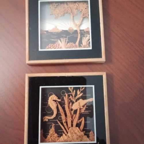 Vintage cork framed art set of 2 from 1984, like new
