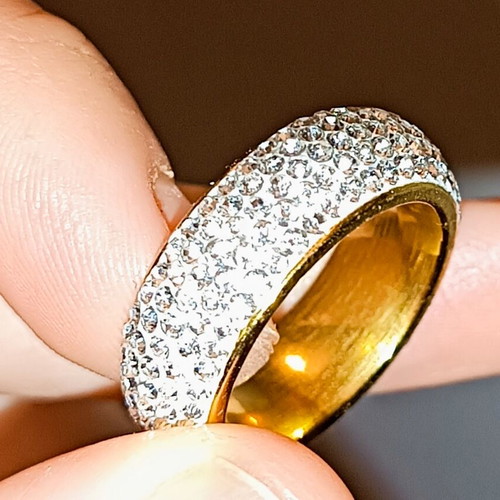 Steel ring new with stones, white and silver color