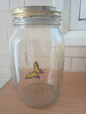 Decorative jar with moving butterfly mechanism