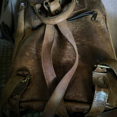 Leather shoulder bag large used brown