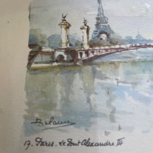 Painting used, watercolor titled "Paris La Tour Eiffel", signed and framed