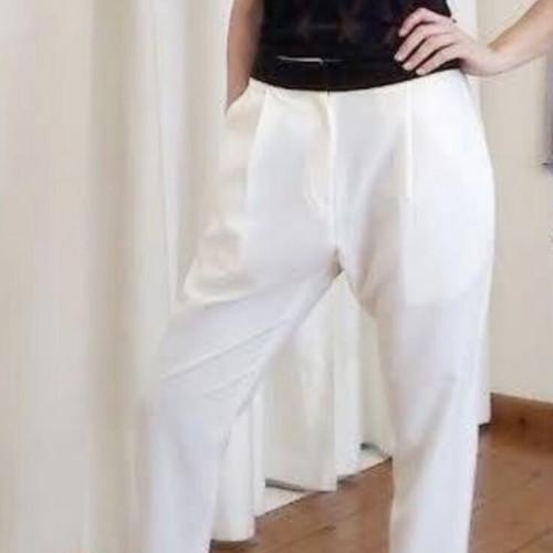 Stelios Koudounaris baggy fabric pants, ecru with black and yellow trim