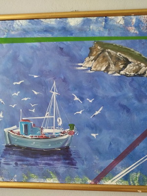 Painting "Ανεμότρατα" by Ch. Koiliaris like new, canvas with gold frame