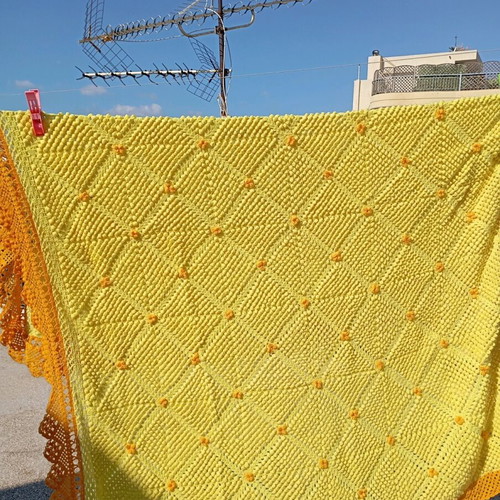 Knitted handmade double blanket used