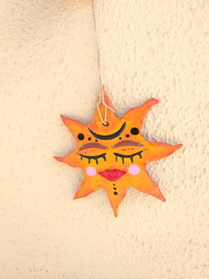 Handmade hanging clay sun new