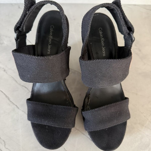 Calvin Klein Jeans Black Wedge Sandals Size 38 like new