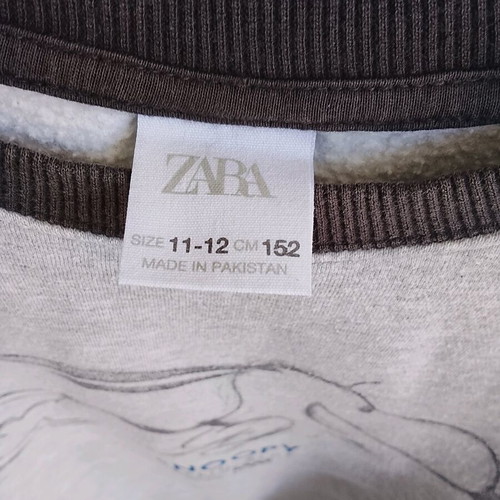 Zara Peanuts kids sweatshirt used, size 152 cm, grey with black sleeves