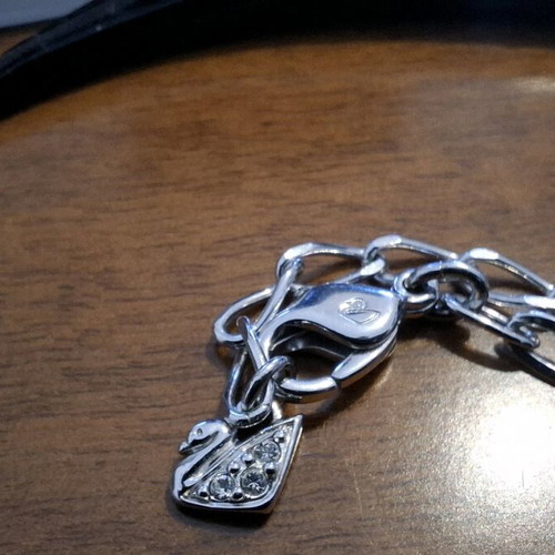 Swarovski necklace with black crystal and silver details, new