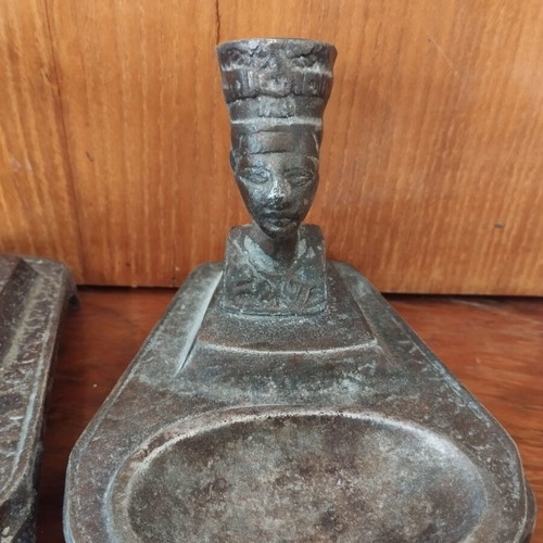 Metal ashtrays, set of 2, with wear and dents