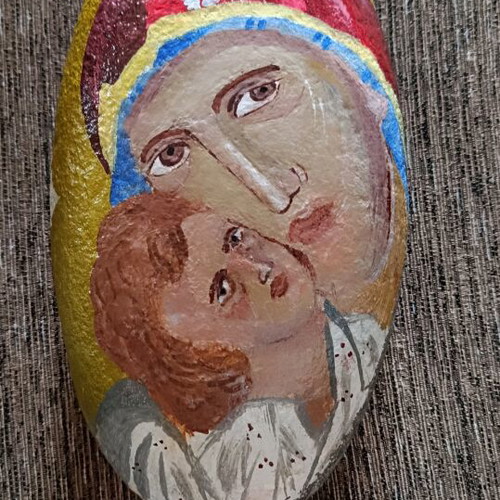 Icon of Virgin Mary with Christ on stone new