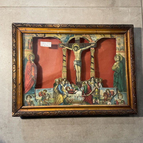 Old handmade religious image used with resurrection and last supper