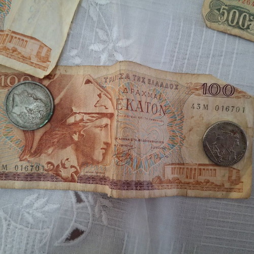 Greek drachma banknotes used, collection of 10 authentic notes