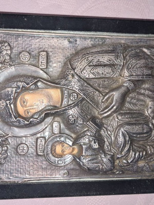 Virgin Mary icon used, made of silver