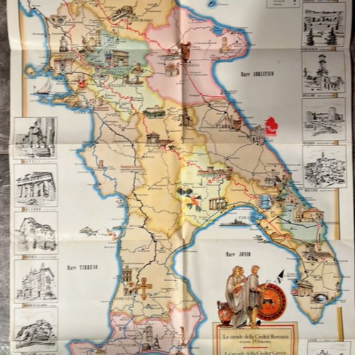 Italy Tourist Map 1960 used, Italian language