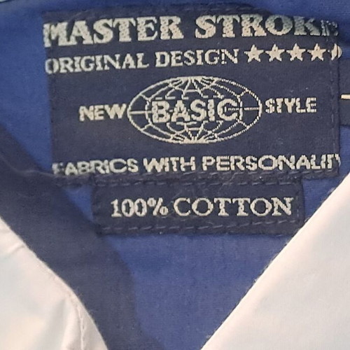 Master Stroke Men's Short Sleeve Shirt New, White and Blue, Size L
