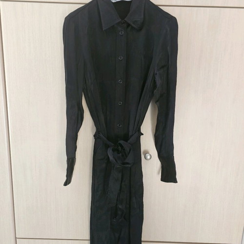 Zara Black Satin Dress With Buttons And Belt Medium Like New
