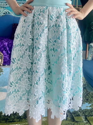 Bellino turquoise skirt with white lace, new, size S
