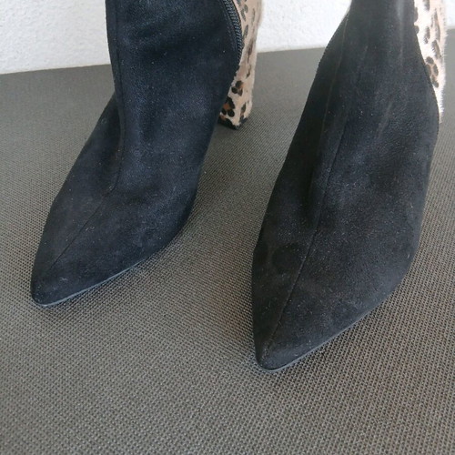 Amelia ankle boots black suede with leopard print, like new, size 39