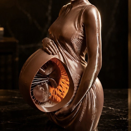 Surreal Decorative Sculpture / Lamp "Woman & Embryo"