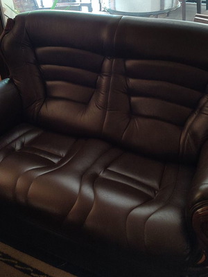 Leather sofa Italian design used, dark brown with wood details