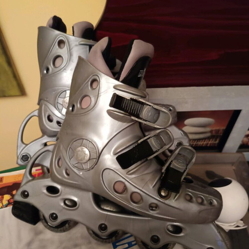 Kids Inline Skates Adjustable Size EU 32-36 Silver Black