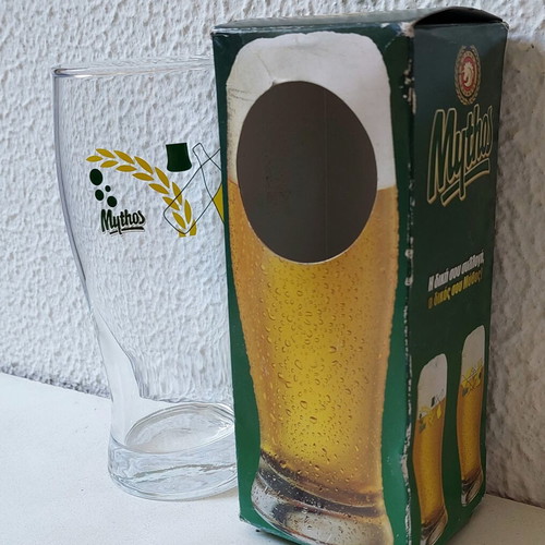 Mythos Beer Glass like new with original box
