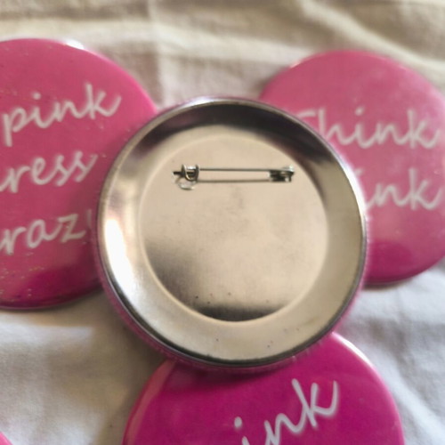 Set of 10 Large Pink Think Pink Badges 7.5 cm for Parties
