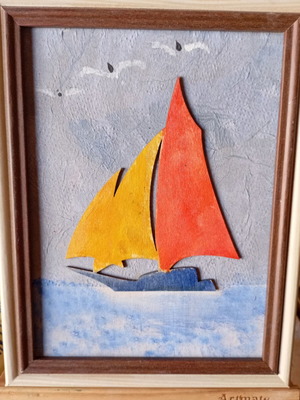 Handmade embossed wooden frame with sailboat