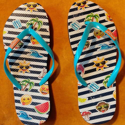 Emoji sandals size 36/37 with blue straps