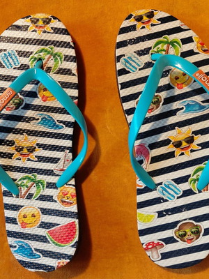 Emoji sandals size 36/37 with blue straps